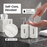 Bathroom Hand Soap and Lotion Dispenser Set White Marble Look With Pumps