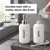 Bathroom Hand Soap and Lotion Dispenser Set White Marble Look With Pumps