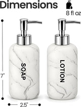 Bathroom Hand Soap and Lotion Dispenser Set White Marble Look With Pumps