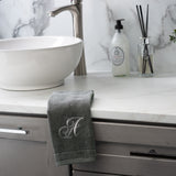 Set of 2 Silver Embroidered Monogrammed Towels - Initial J