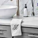 Set of 2 White Monogrammed Towel - Black Embroidered - Initial  I