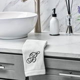 Set of 2 White Monogrammed Towel - Black Embroidered - Initial  A