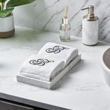 Set of 2 White Monogrammed Towel - Black Embroidered - Initial  P