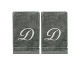 Set of 2 Silver Embroidered Monogrammed Towels - Initial D