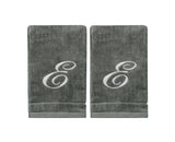 Set of 2 Silver Embroidered Monogrammed Towels - Initial E