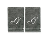 Set of 2 Silver Embroidered Monogrammed Towels - Initial G