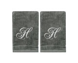 Set of 2 Silver Embroidered Monogrammed Towels - Initial H