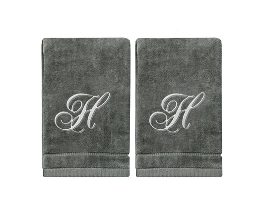 Set of 2 Silver Embroidered Monogrammed Towels - Initial H