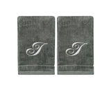 Set of 2 Silver Embroidered Monogrammed Towels - Initial I