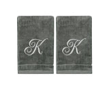Set of 2 Silver Embroidered Monogrammed Towels - Initial K
