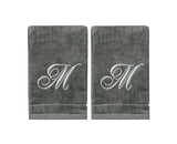 Set of 2 Silver Embroidered Monogrammed Towels - Initial M