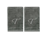 Set of 2 Silver Embroidered Monogrammed Towels - Initial T