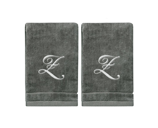 Set of 2 Silver Embroidered Monogrammed Towels - Initial Z