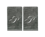Set of 2 Silver Embroidered Monogrammed Towels - Initial P