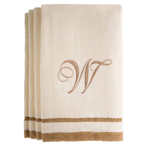 Set of 4 monogrammed towels - Initial W