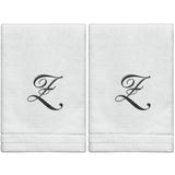 Set of 2 White Monogrammed Towel - Black Embroidered - Initial  Z